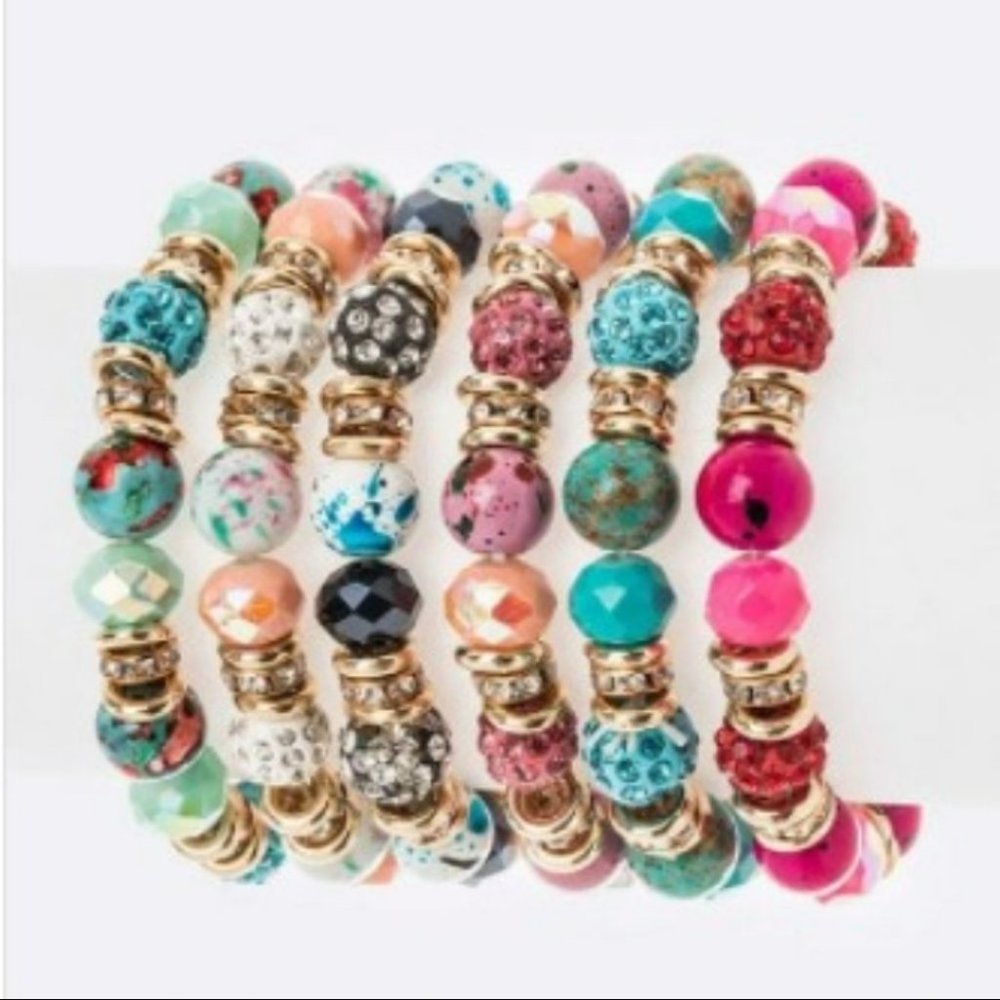 Stretch fit Spacer bead bracelets Mixed stone assorted colors Pink Blue New